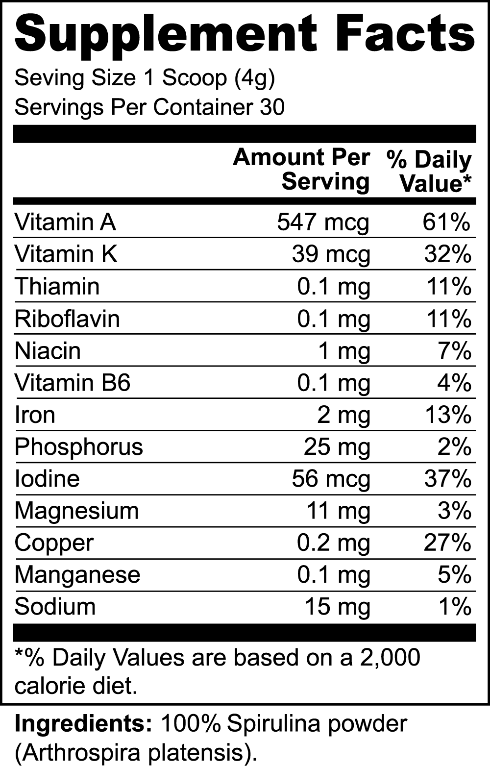Spirulina Powder supplement facts