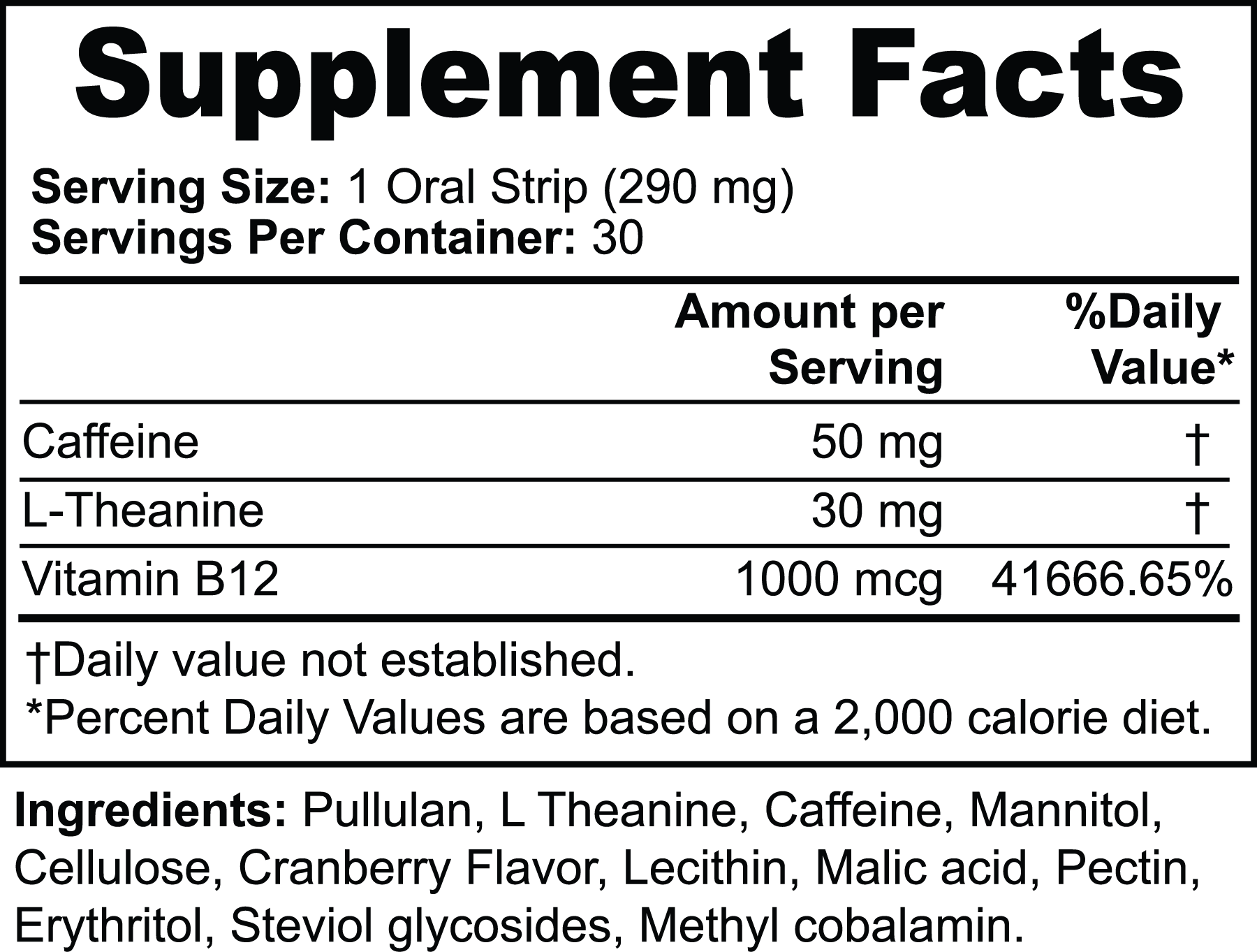 Energy Strips Cranberry Supplement Facts